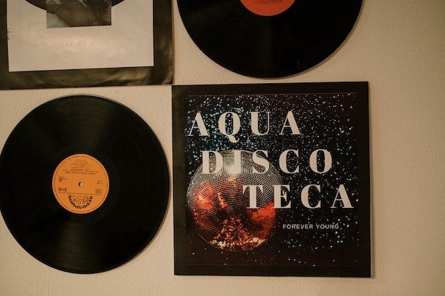 Vintage records being used as decor