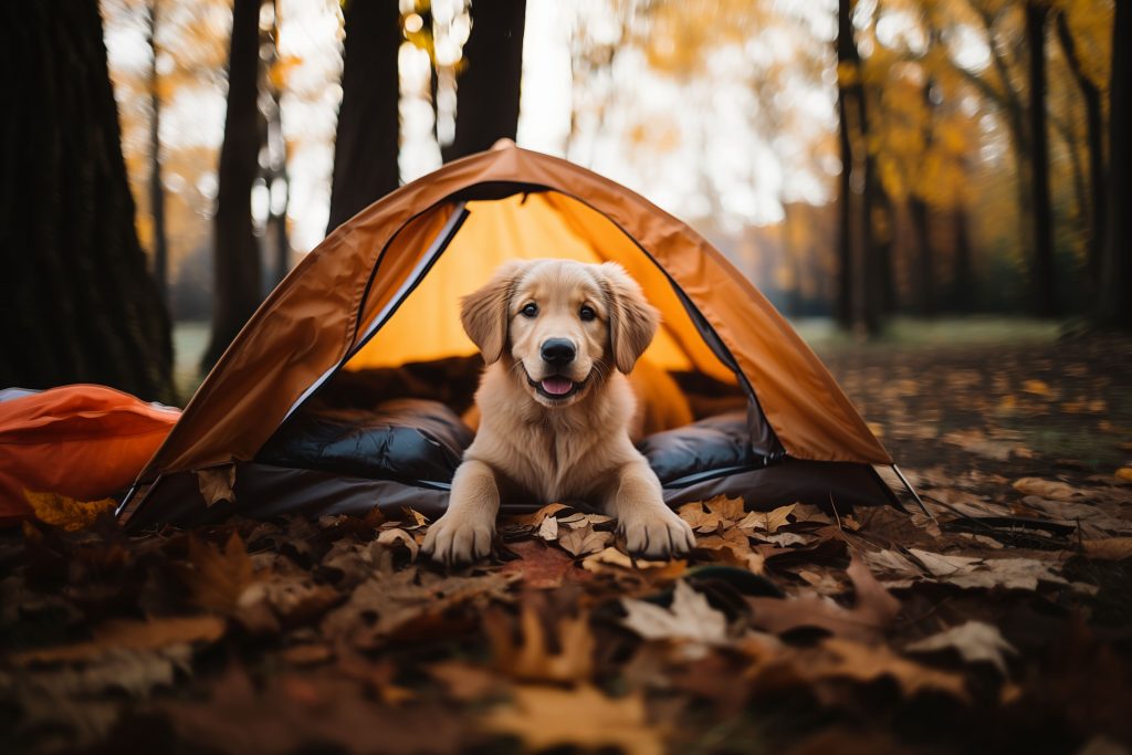 Dog with camping tent