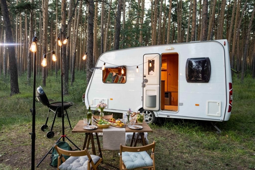White caravan with bbq